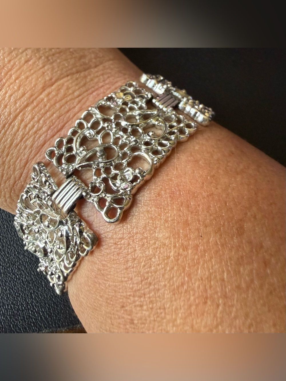 Chunky Panel Link Bracelet Silver Tones Emmons